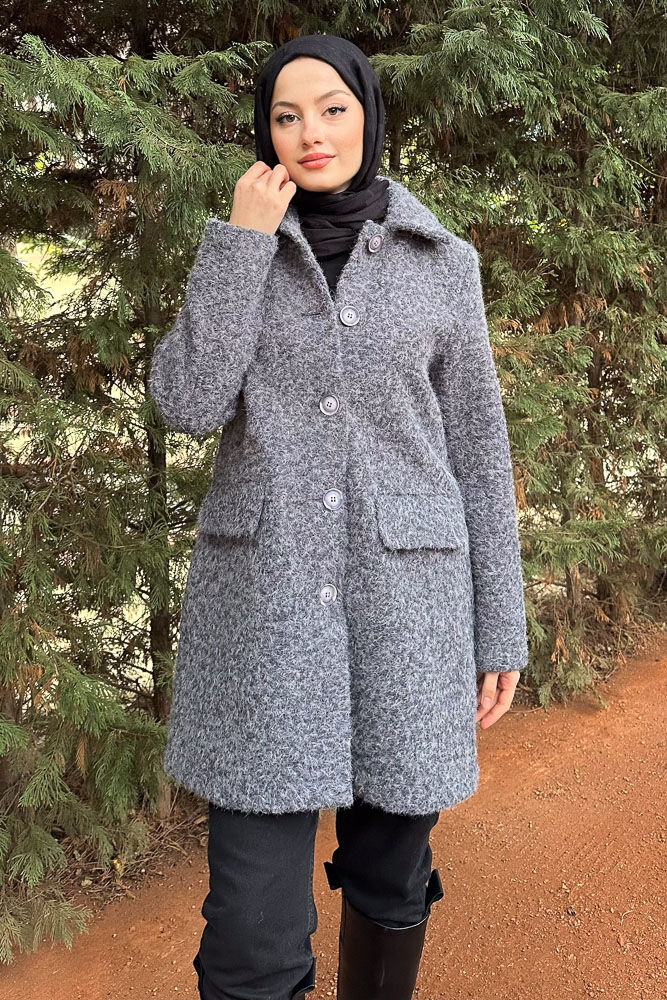 Cepli Düğmeli Kaban - Antrasit - İKOL (3)