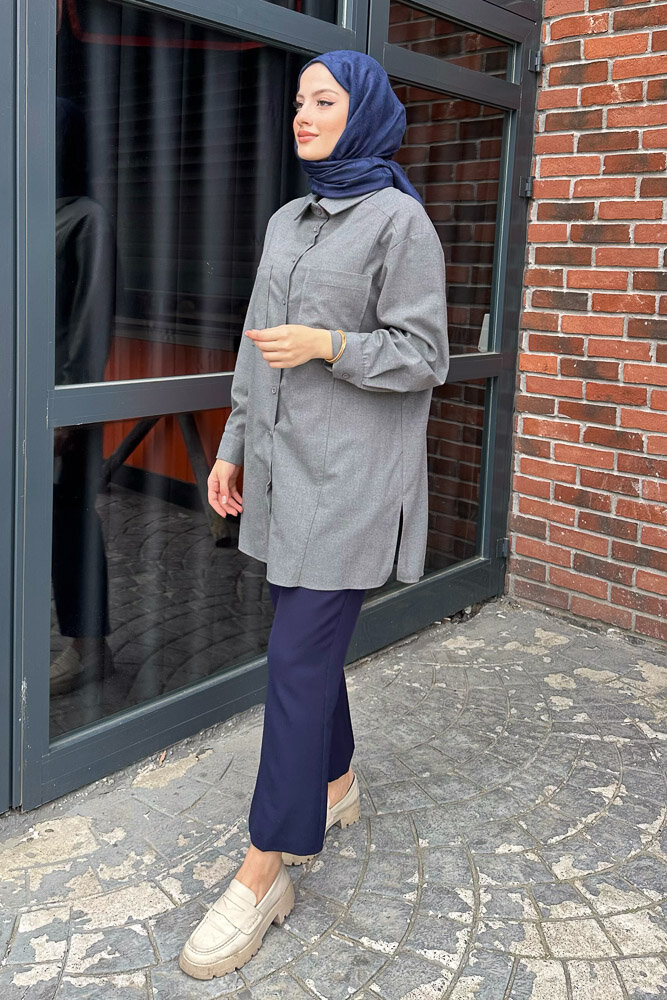 Cepli Düz Gömlek - Gri - PUANE (3)