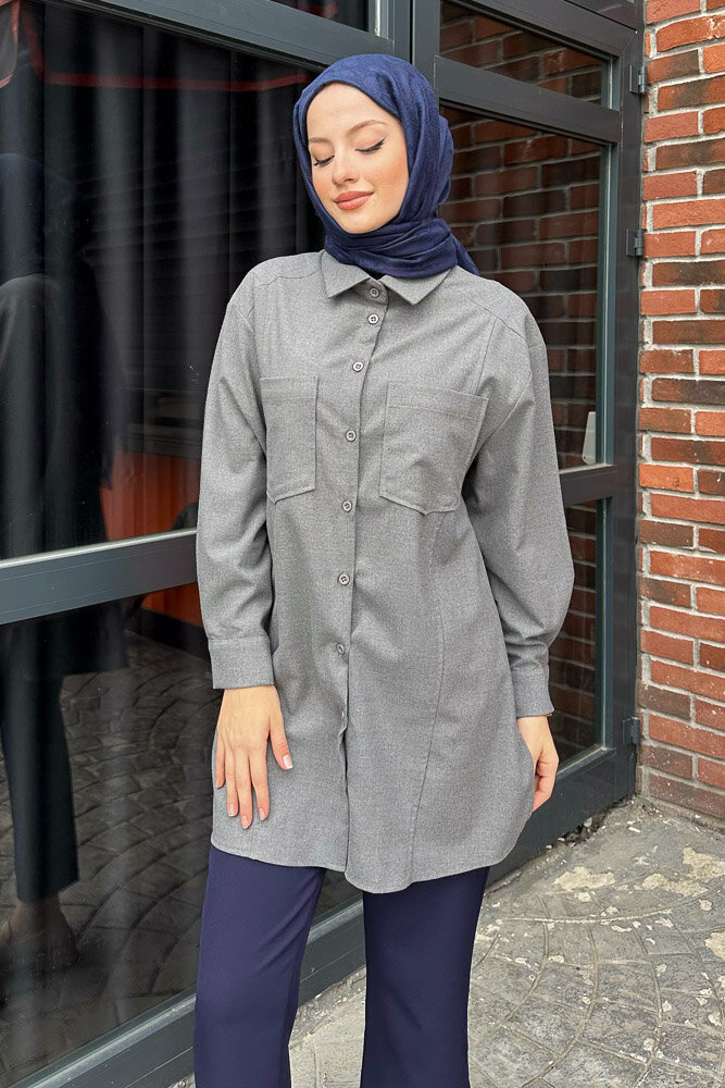 Cepli Düz Gömlek - Gri - PUANE (6)