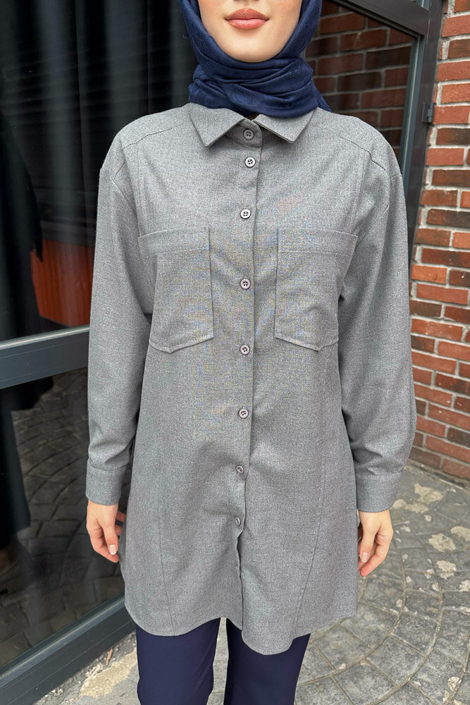 Cepli Düz Gömlek - Gri - PUANE (2)