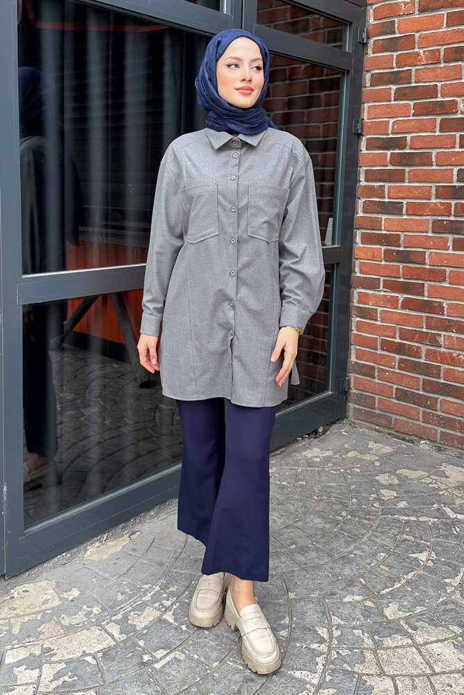 Cepli Düz Gömlek - Gri - PUANE (1)