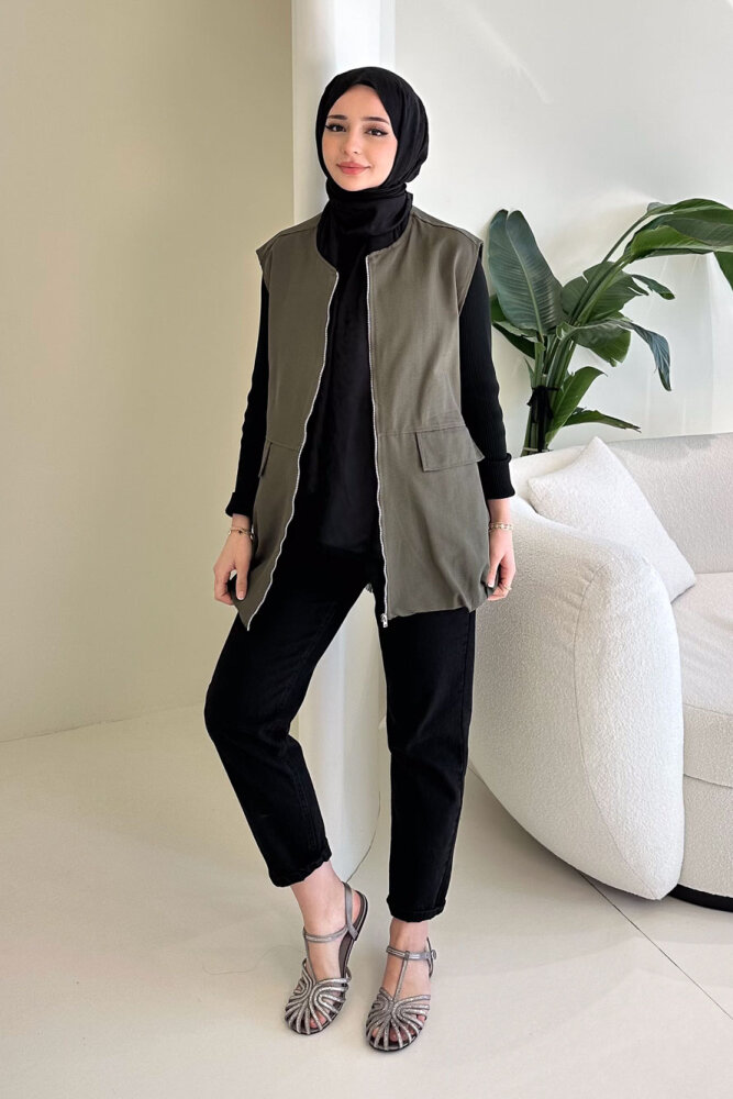 Cepli Fermuarlı Yelek - Haki - ENMA (0)