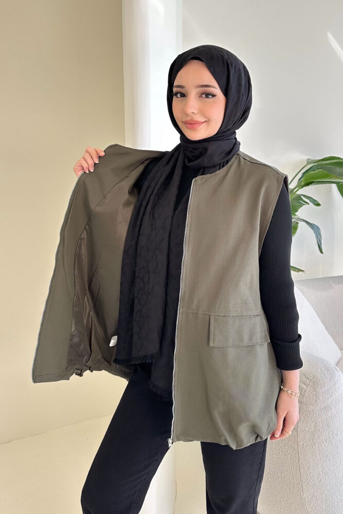 Cepli Fermuarlı Yelek - Haki - ENMA (3)