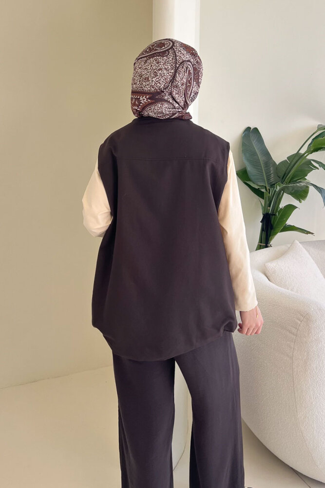 Cepli Fermuarlı Yelek - Kahverengi - ENMA (5)