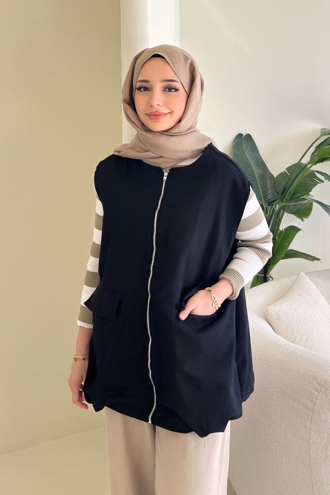 Cepli Fermuarlı Yelek - Siyah - ENMA (4)