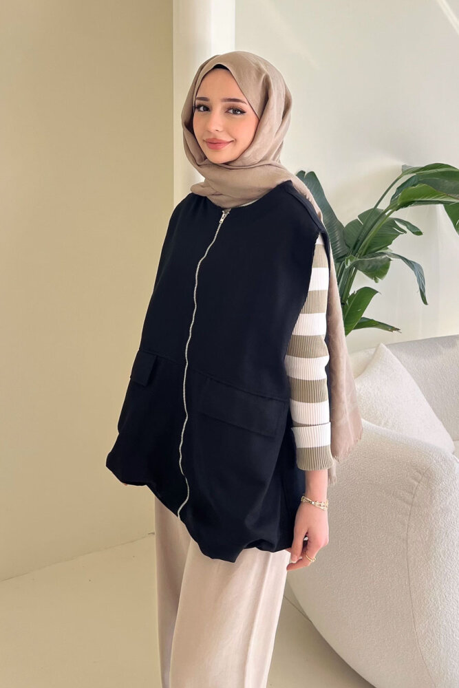 Cepli Fermuarlı Yelek - Siyah - ENMA (5)