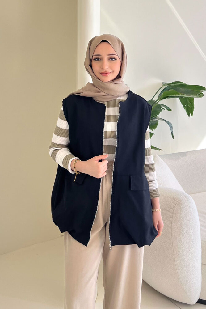 Cepli Fermuarlı Yelek - Siyah - ENMA (0)