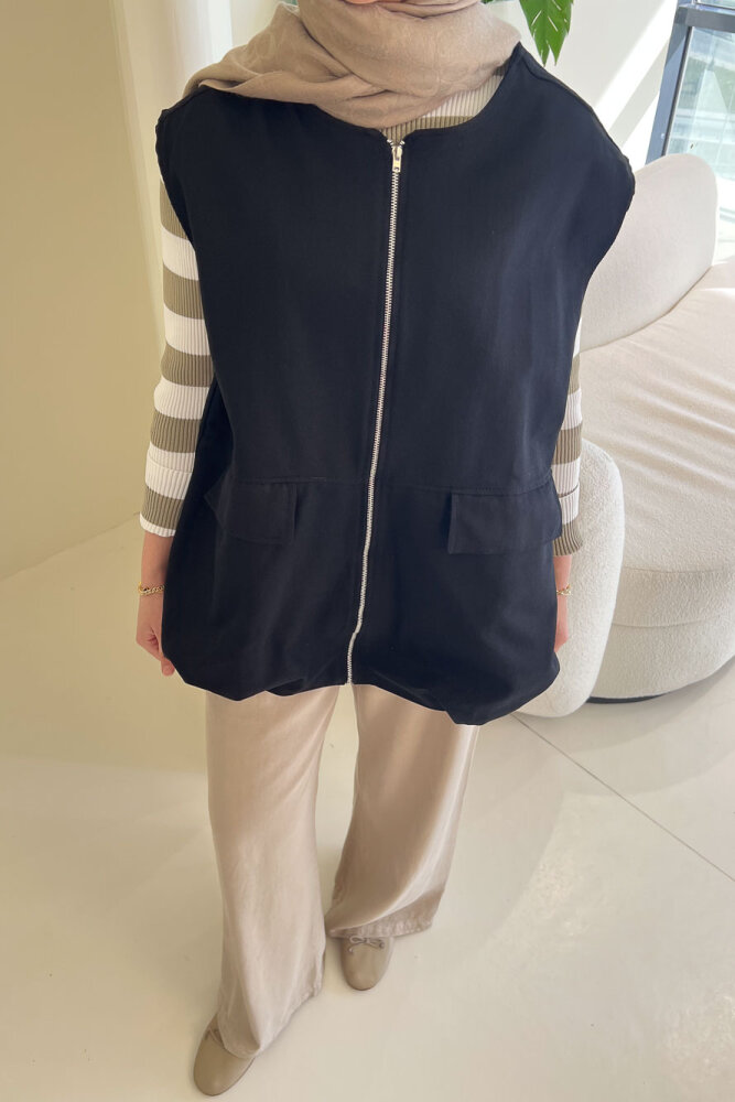 Cepli Fermuarlı Yelek - Siyah - ENMA (2)