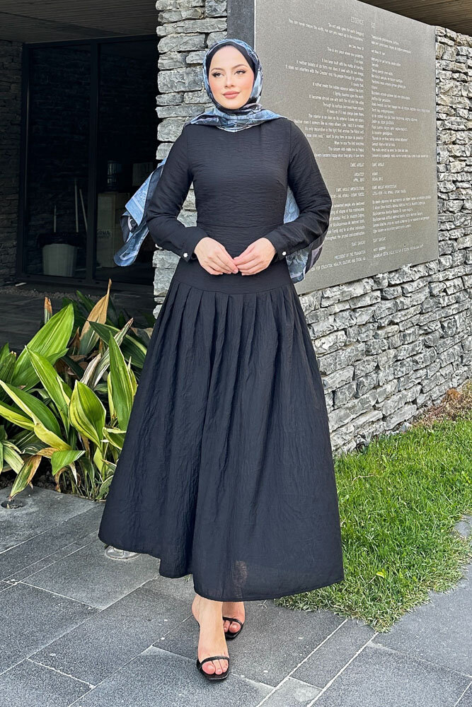 Chiara Keten Elbise - Siyah 