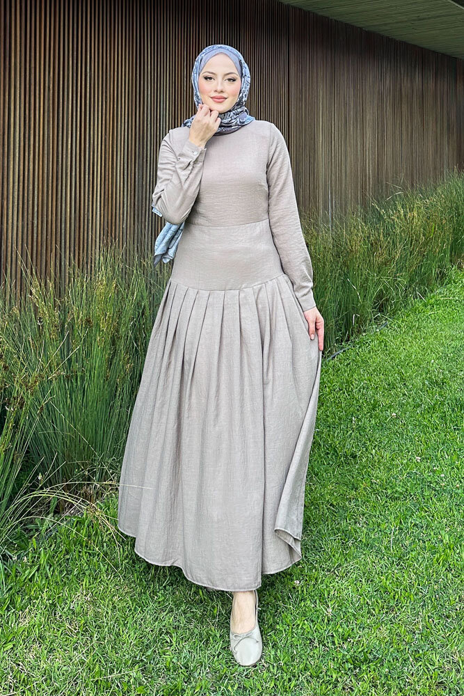 Chiara Keten Elbise - Vizon - HENZA (1)