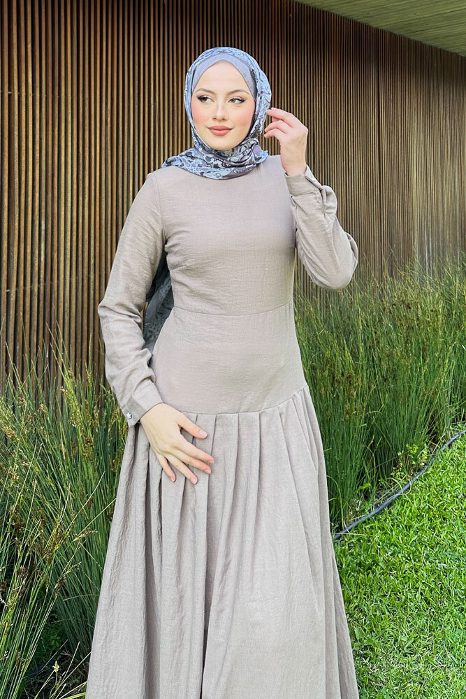 Chiara Keten Elbise - Vizon - HENZA (4)