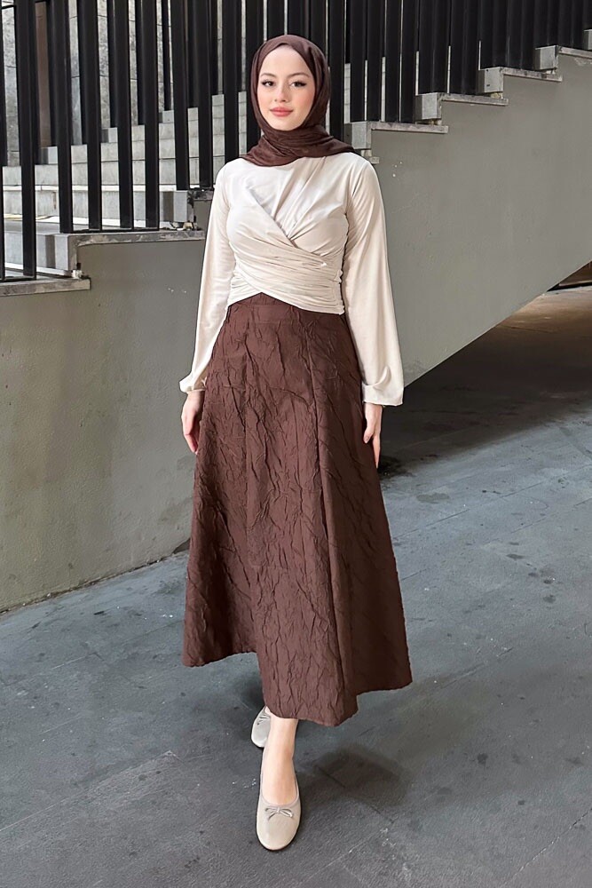 Çift Drapeli Bluz - Bej - HENZA (2)