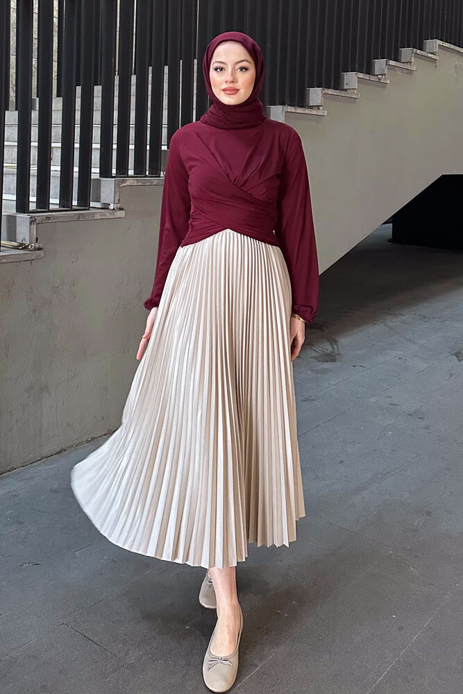 Çift Drapeli Bluz - Bordo - HENZA (2)