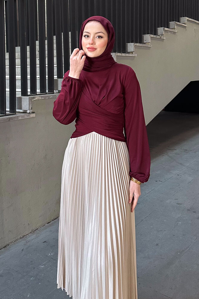 Çift Drapeli Bluz - Bordo - HENZA (1)