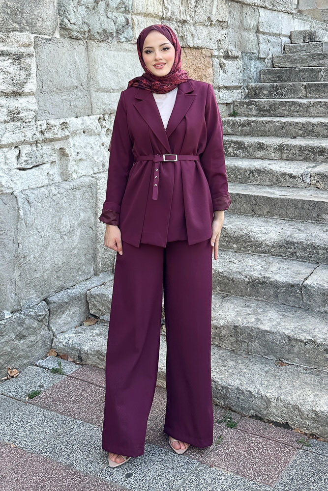 Çift Yaka Takım Elbise - Bordo - 2