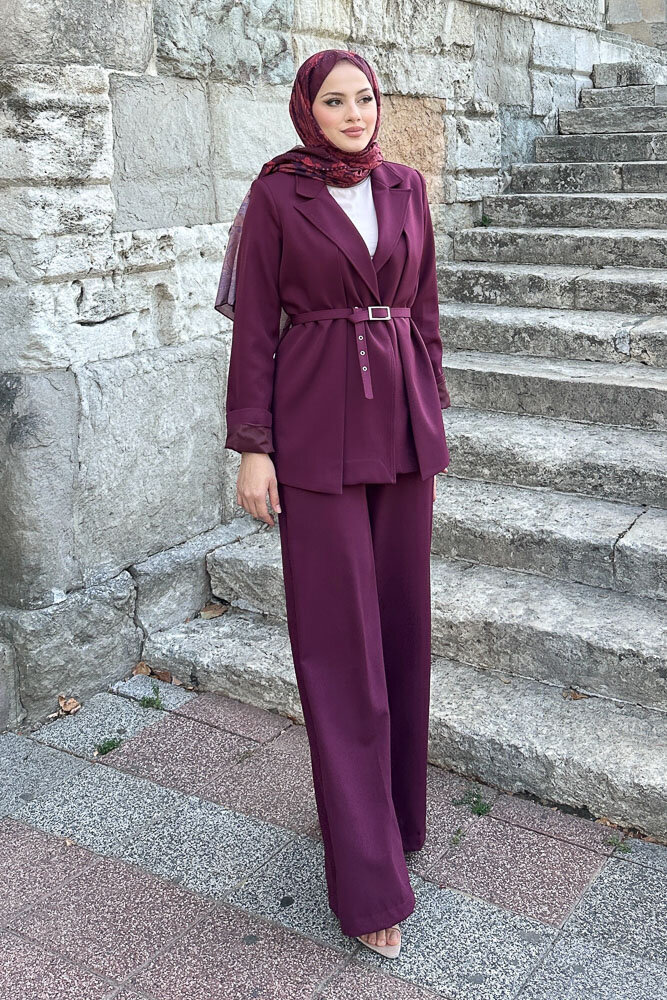 Çift Yaka Takım Elbise - Bordo - 4