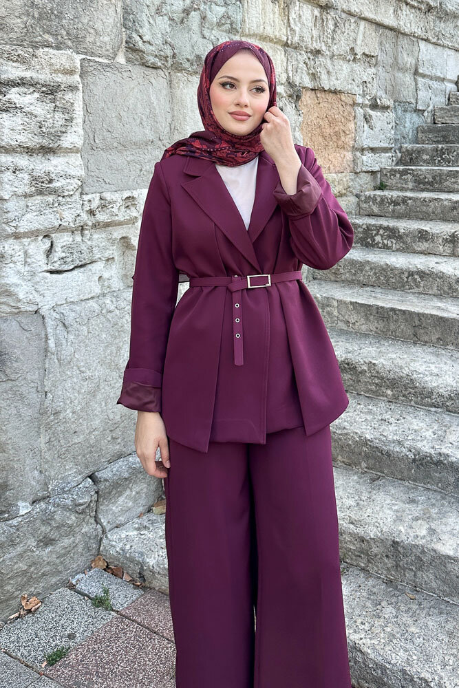 Çift Yaka Takım Elbise - Bordo - 5