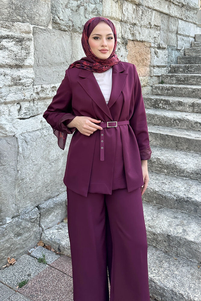 Çift Yaka Takım Elbise - Bordo - 7