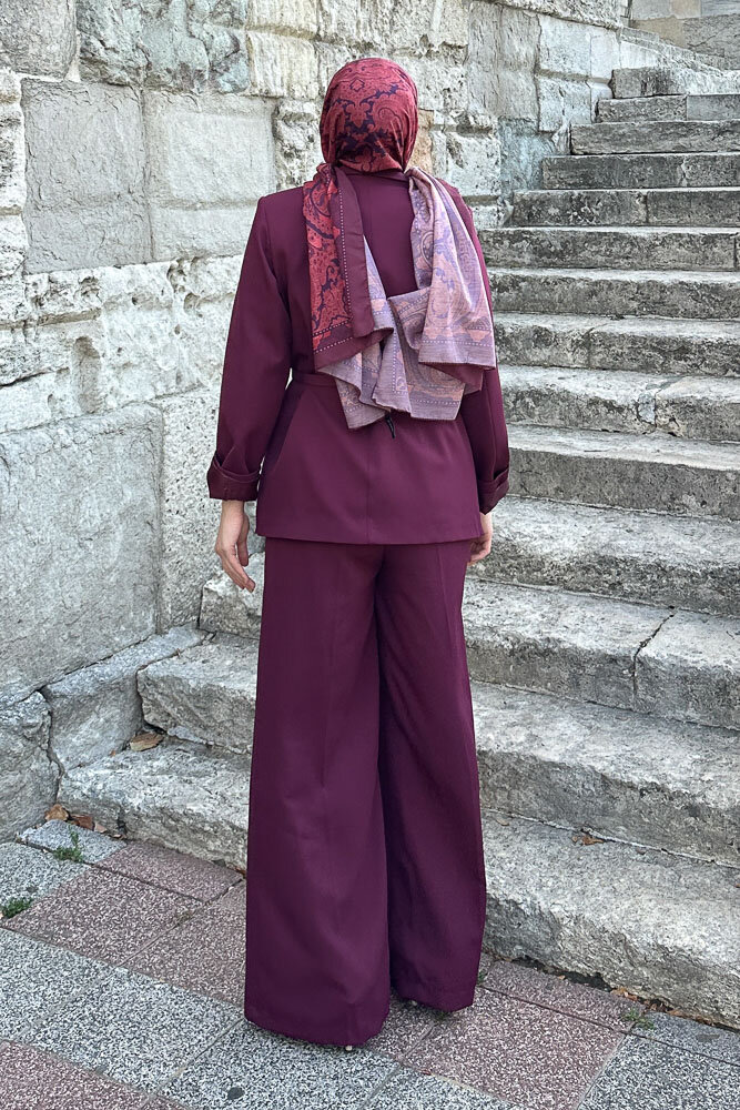 Çift Yaka Takım Elbise - Bordo - 8