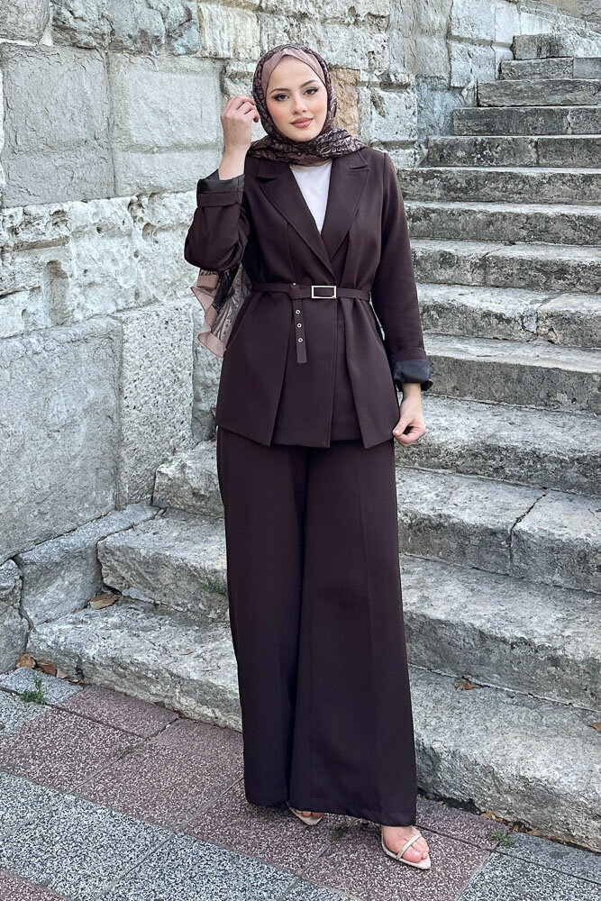 Çift Yaka Takım Elbise - Kahverengi - 5