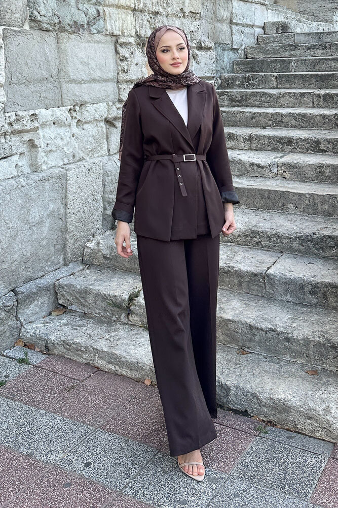 Çift Yaka Takım Elbise - Kahverengi - 6