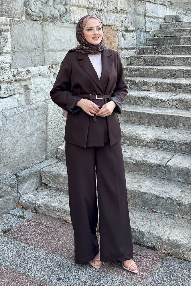 Çift Yaka Takım Elbise - Kahverengi - 3