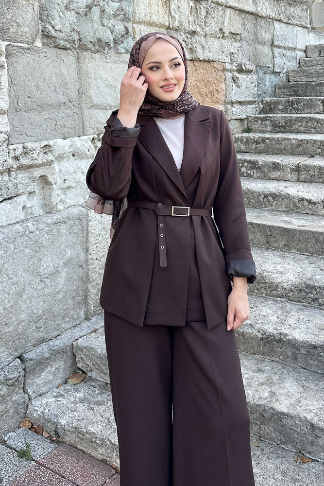 Çift Yaka Takım Elbise - Kahverengi - 4