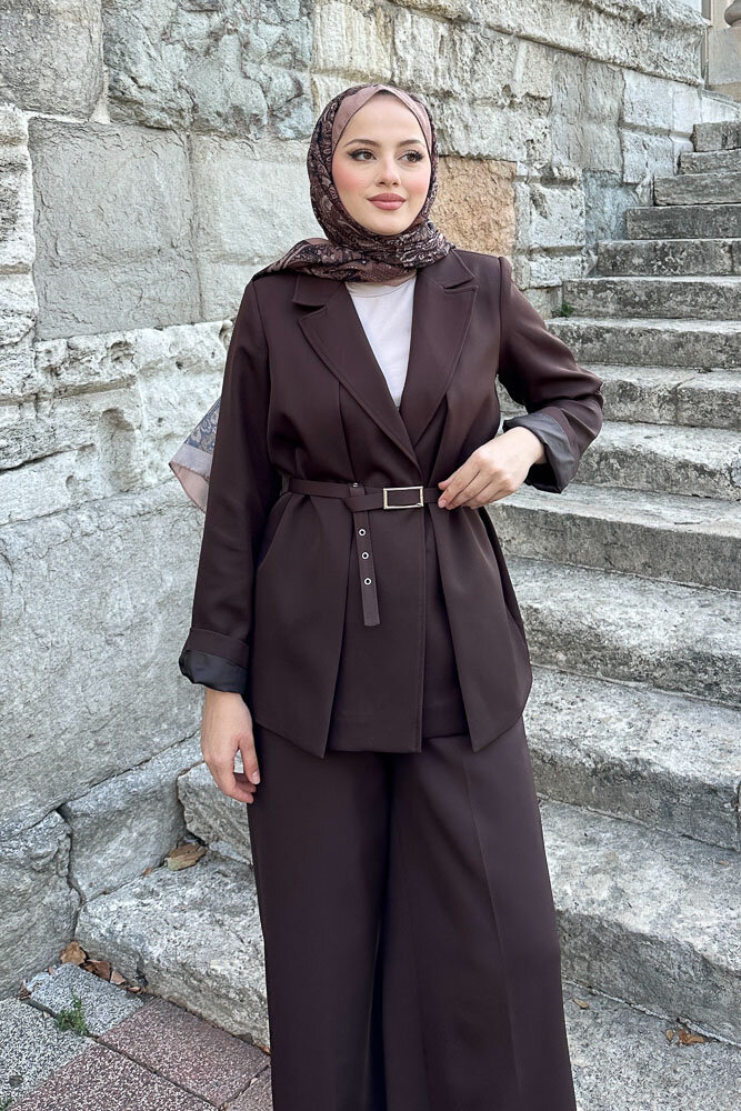 Çift Yaka Takım Elbise - Kahverengi - 7
