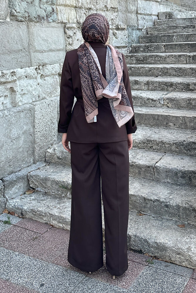 Çift Yaka Takım Elbise - Kahverengi - 8