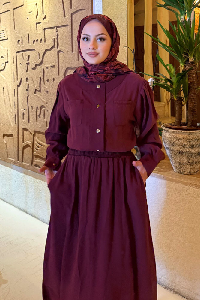 Çıt Çıtlı Modal Etek Takım - Bordo - 6