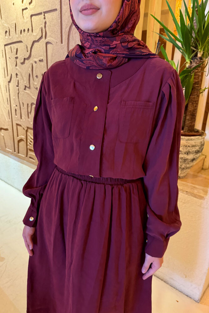 Çıt Çıtlı Modal Etek Takım - Bordo - 7