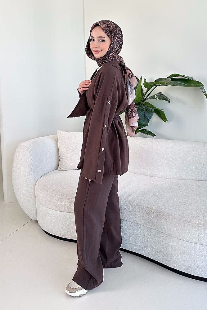 Çıtçıt Detaylı Kemerli Pantolon Takım - Kahverengi - ENMA (0)