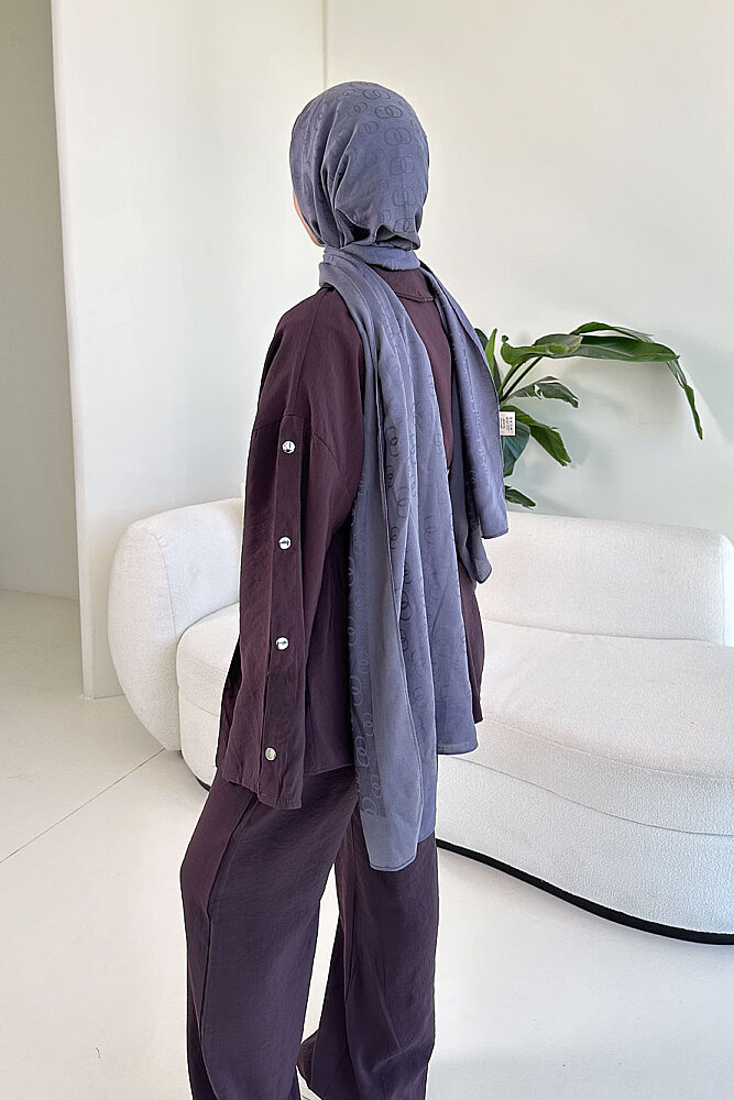 Çıtçıt Detaylı Kemerli Pantolon Takım - Mürdüm - ENMA (3)