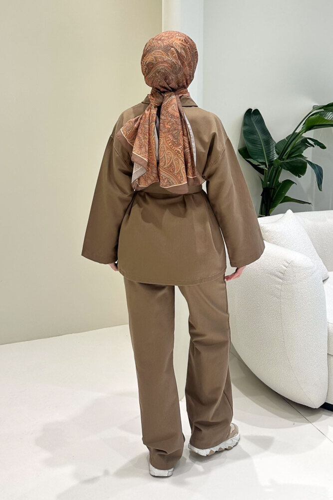 Çıtçıtlı Gabardin Takım - Camel - 7