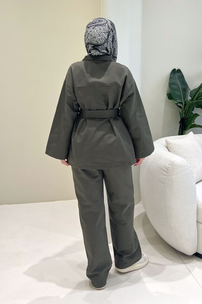 Çıtçıtlı Gabardin Takım - Haki - 8