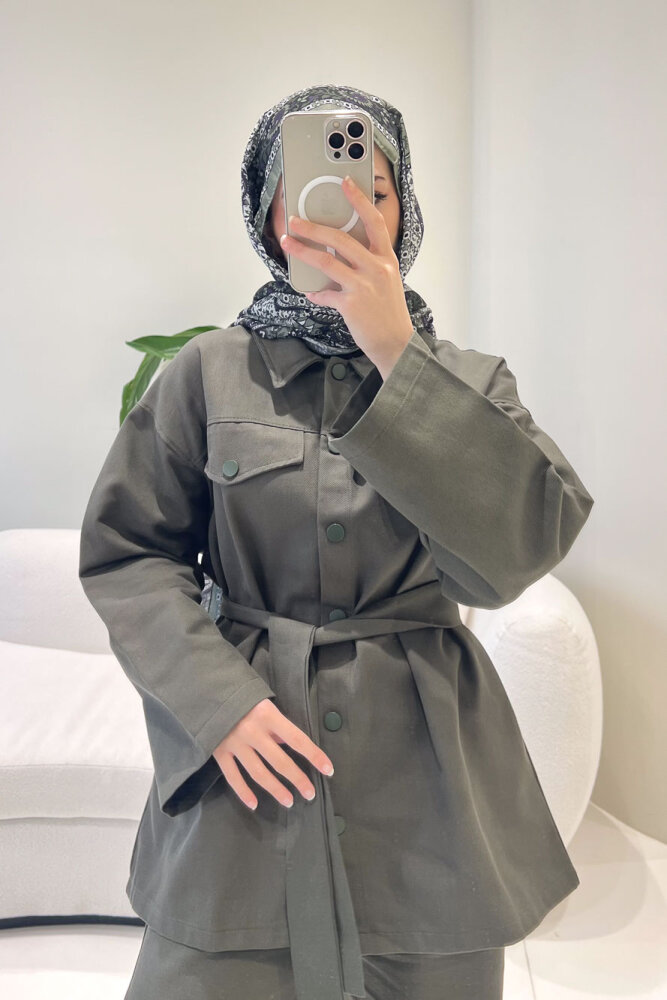 Çıtçıtlı Gabardin Takım - Haki - 3