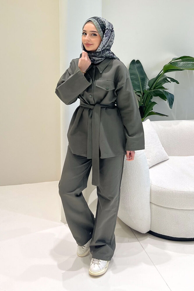 Çıtçıtlı Gabardin Takım - Haki - ENMA (5)