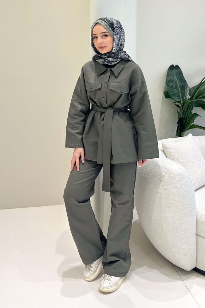 Çıtçıtlı Gabardin Takım - Haki - 1