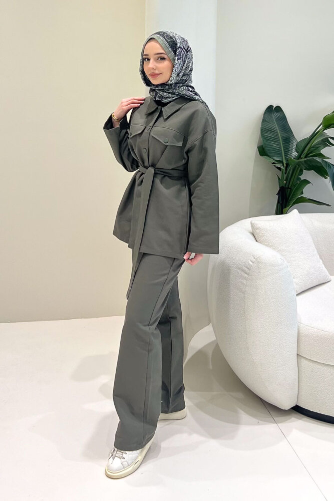 Çıtçıtlı Gabardin Takım - Haki - 2