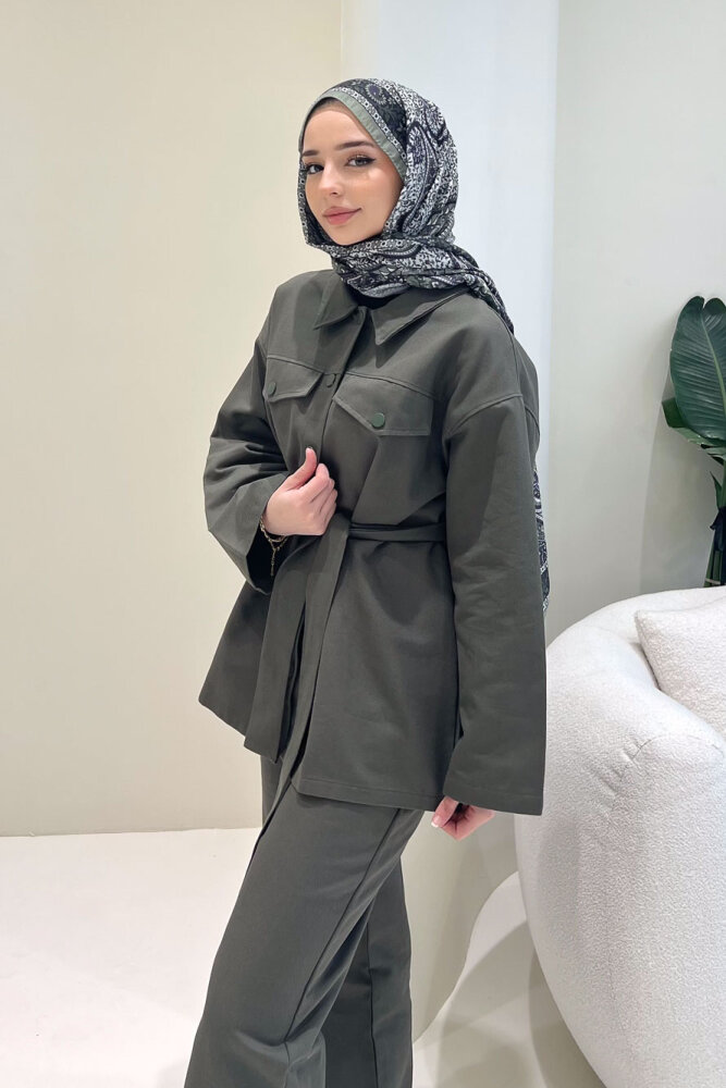 Çıtçıtlı Gabardin Takım - Haki - ENMA (4)