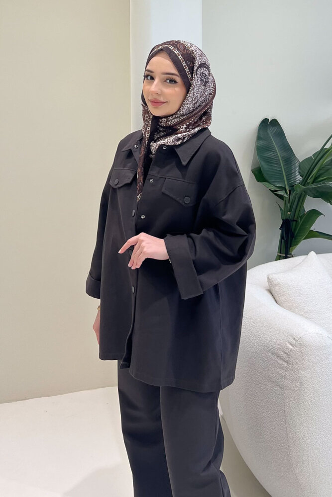 Çıtçıtlı Gabardin Takım - Kahverengi - ENMA (3)