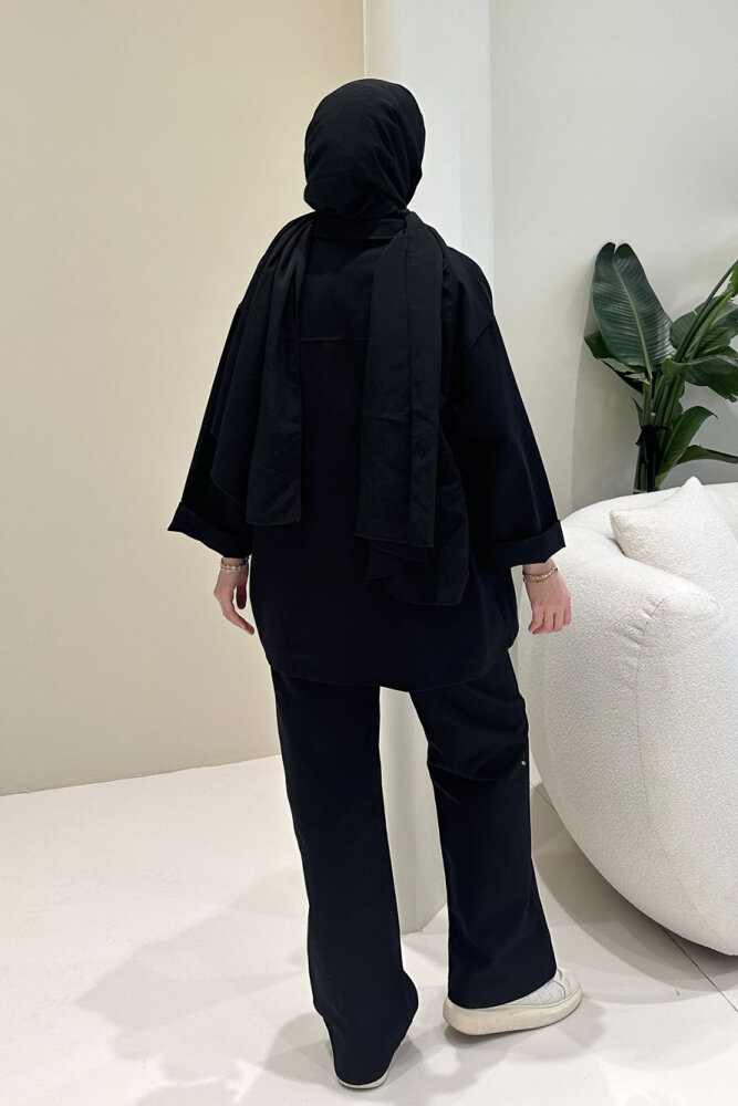 Çıtçıtlı Gabardin Takım - Siyah - 7