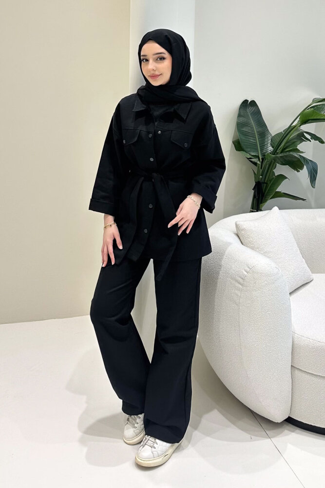 Çıtçıtlı Gabardin Takım - Siyah - ENMA (1)