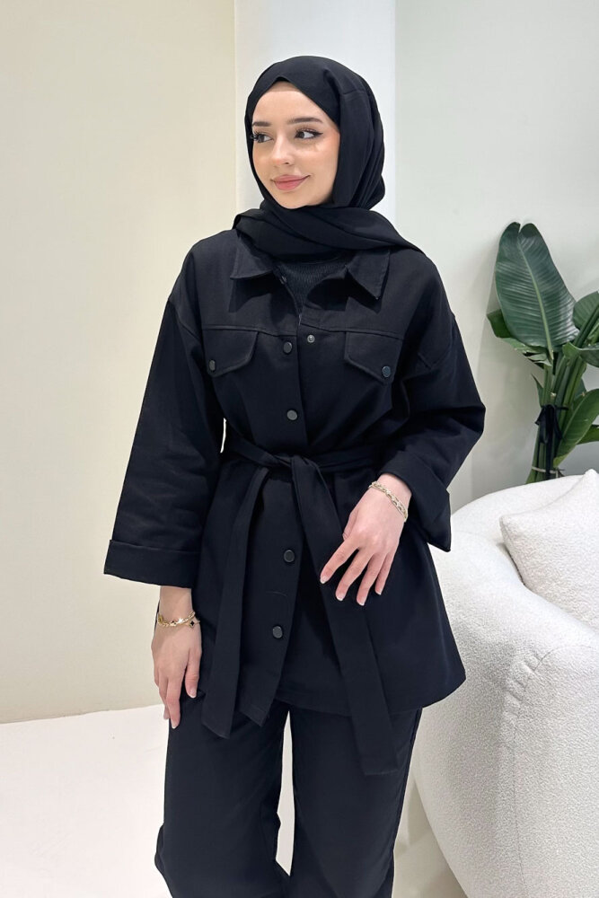 Çıtçıtlı Gabardin Takım - Siyah - 3