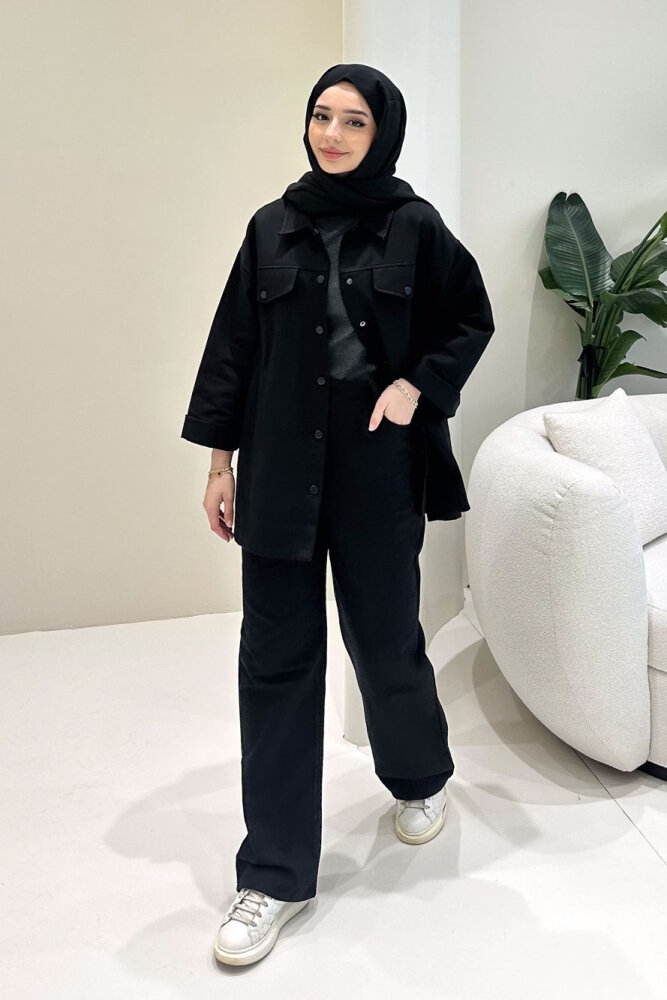 Çıtçıtlı Gabardin Takım - Siyah - ENMA (4)