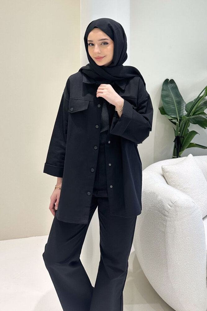 Çıtçıtlı Gabardin Takım - Siyah - ENMA (5)