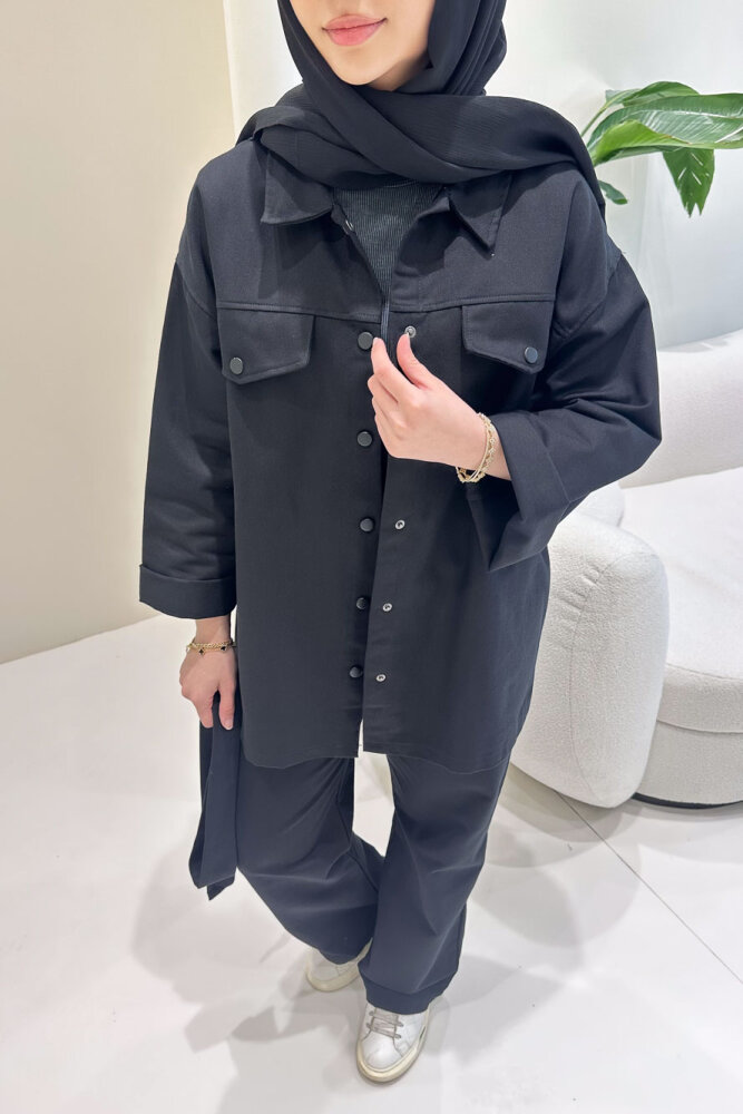 Çıtçıtlı Gabardin Takım - Siyah - 4