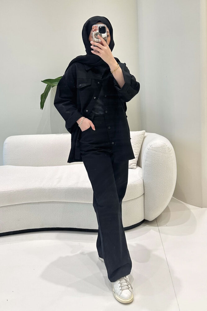 Çıtçıtlı Gabardin Takım - Siyah - 8