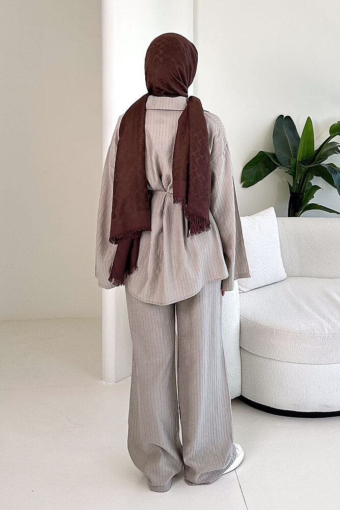 Çizgi Detaylı Pantolon Takım - Bej - ENMA (4)