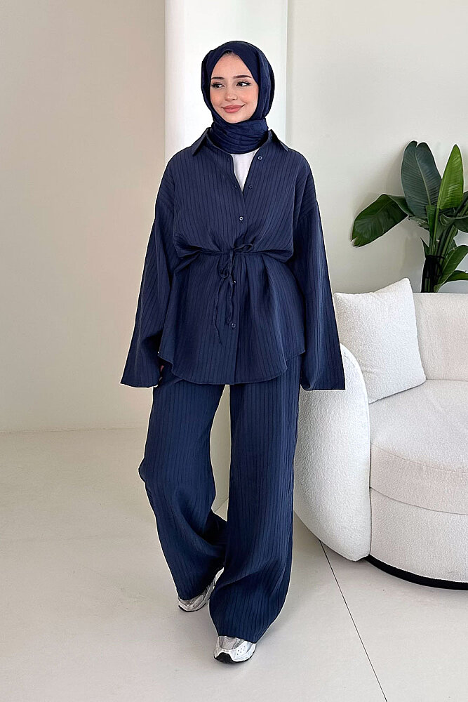 Çizgi Detaylı Pantolon Takım - Lacivert - 2